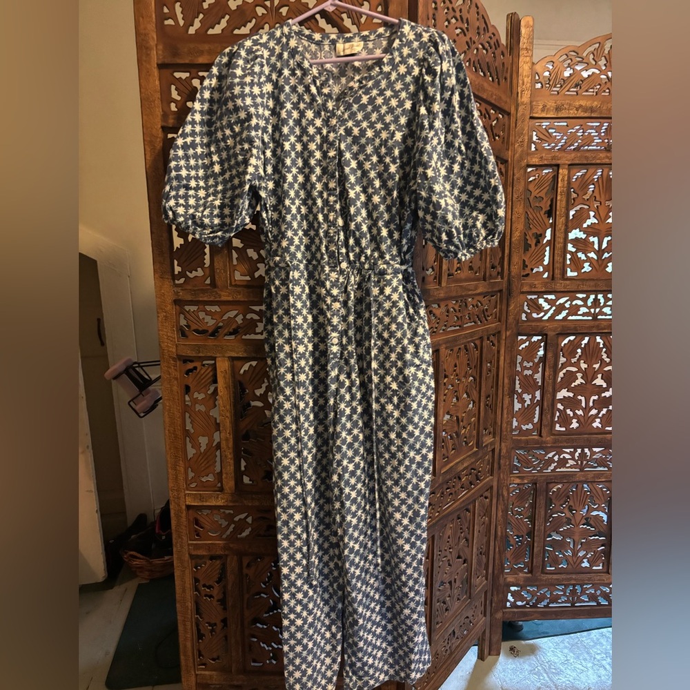 UNIVERSAL THREAD Jumpsuit Large Star Print Indigo Tie Short Sleeve Cotton Blue